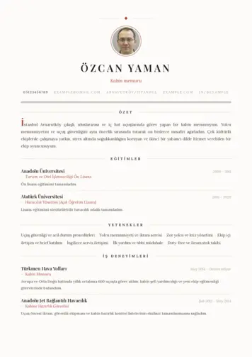 Kabin Memuru ve Hostes Cv Örnekleri cv indir